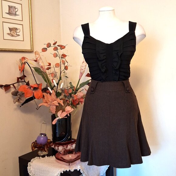 Preowned Brown Wool A-line Flared High Waist Short Lined Skirt - Picture 5 of 9